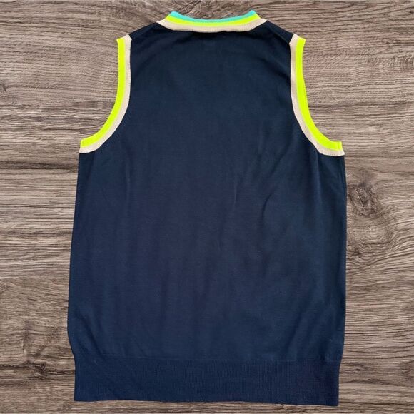 J.Crew Merino Wool V-Neck Sweater Tank Top Navy with Colorful Trim Size XS - Picture 2 of 7
